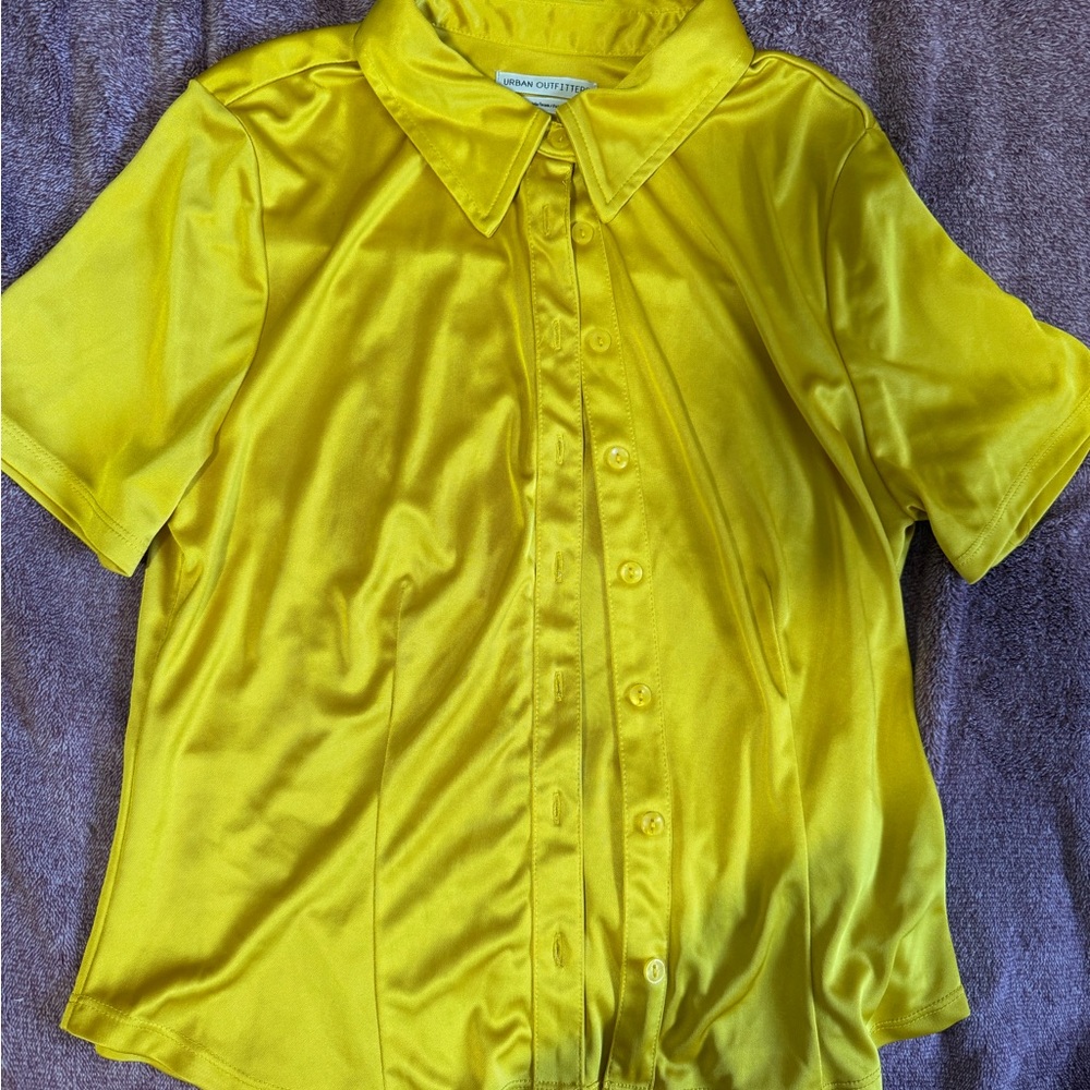 Urban Outfitters yellow satin button up shirt